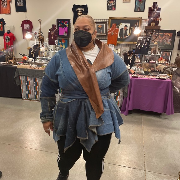 Denim and Leather Wrap Jacket - Picture 1 of 3